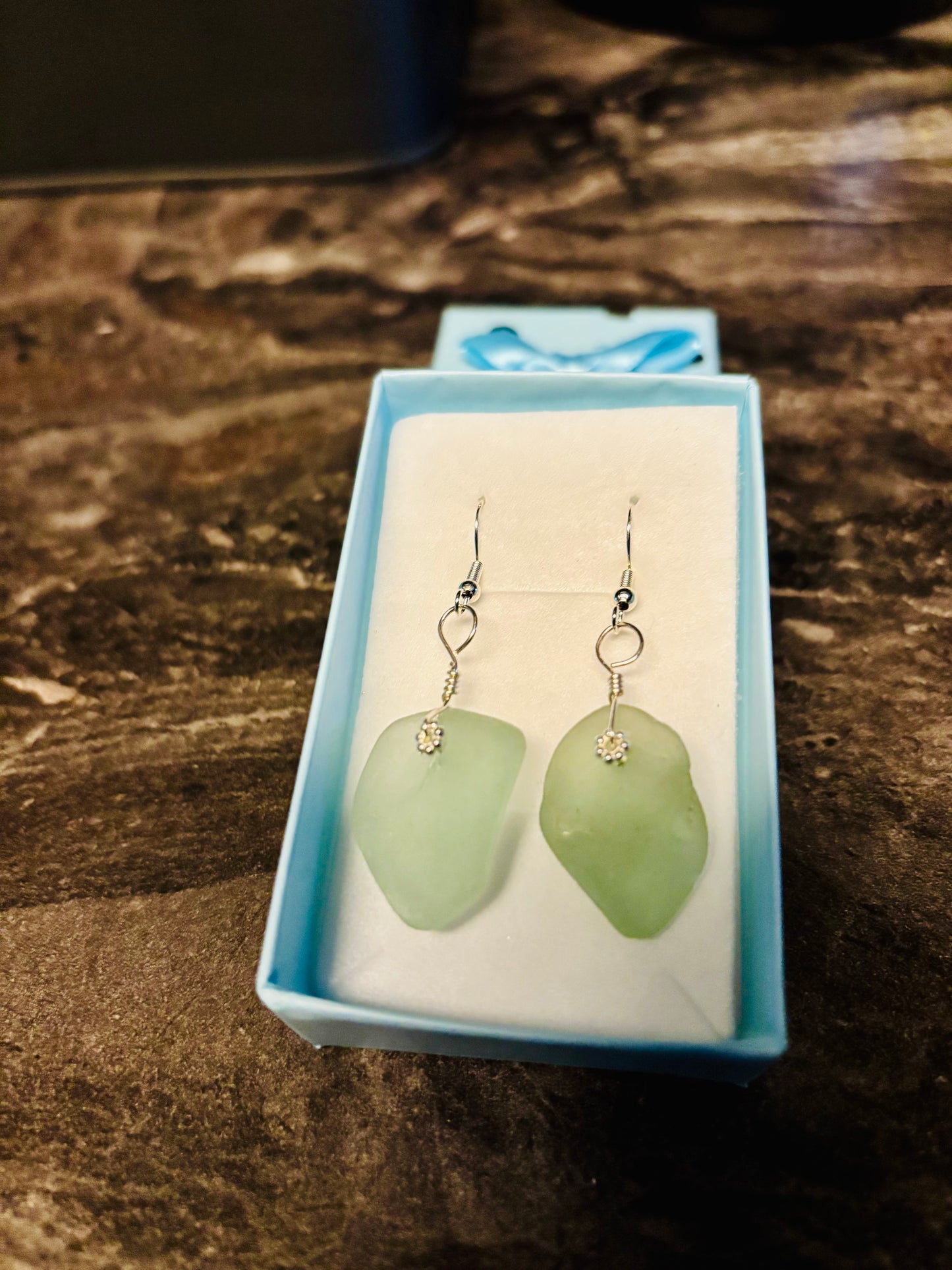 5cm Handmade 925 sterling silver white Sea glass hook earrings