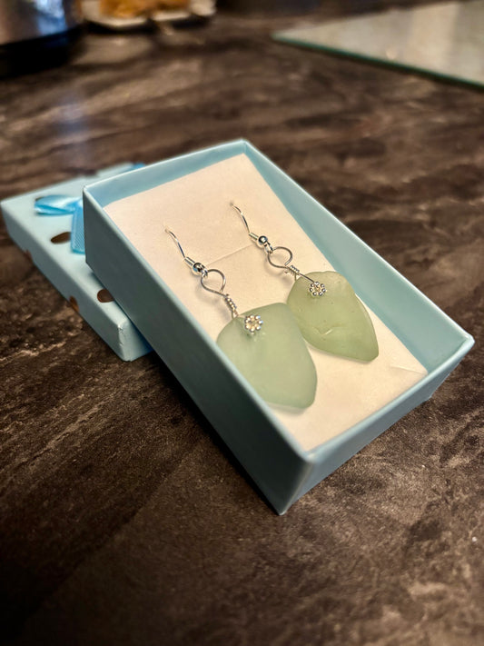 5cm Handmade 925 sterling silver white Sea glass hook earrings