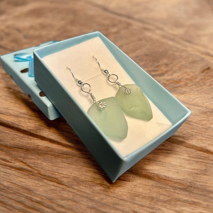 5cm Handmade 925 sterling silver white Sea glass hook earrings