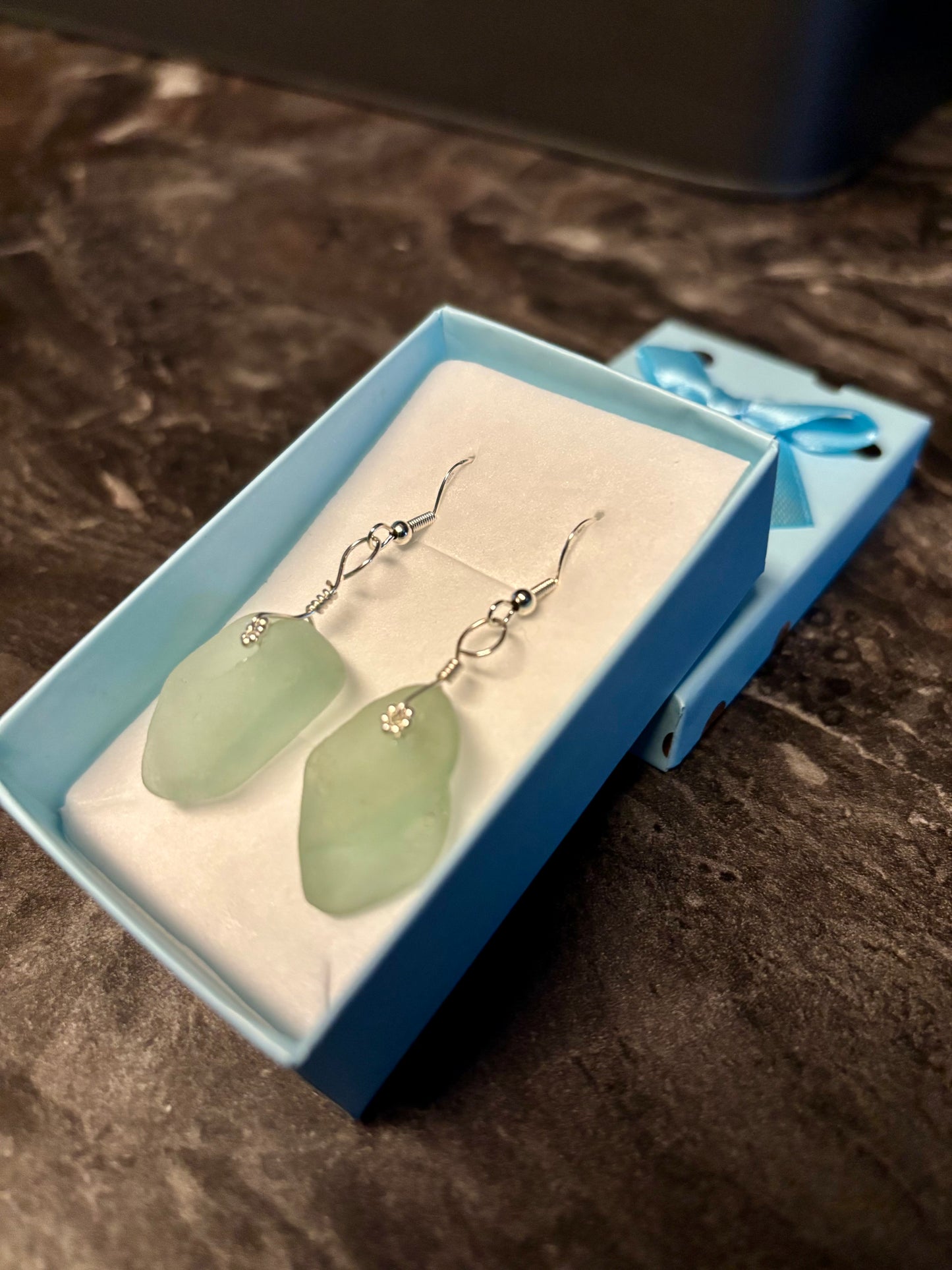 5cm Handmade 925 sterling silver white Sea glass hook earrings