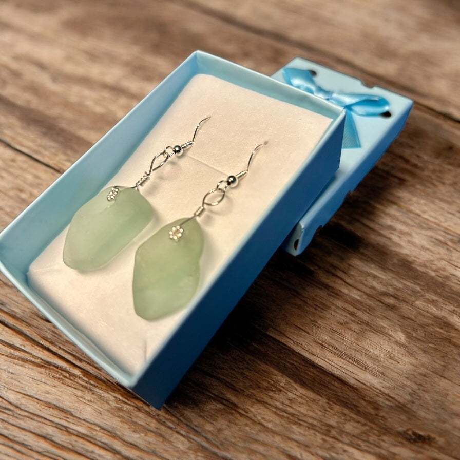 5cm Handmade 925 sterling silver white Sea glass hook earrings